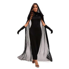 (METRO, negro) Disfraz de bruja vampiro de Halloween con capa, velo y manto para mascarada, actuación en el escenario y baile étnico.