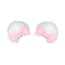 (Cat ear white powder) Furry Kitten Ears Catgirl Costume Plush Ears Tail and Bowtie for Women Halloween Christmas Masquerade Cosplay Party