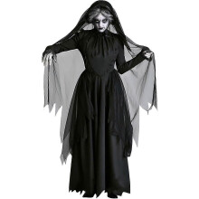 (L) Halloween heksenkostuum voor dames, spookkostuum, zwart spook, bruid, boze koningin kostuum, dames spookkostuum