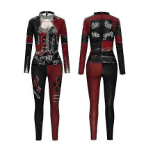 (L) Disfraz de Harley Quinn para mujer, disfraz clásico de Harley Quinn para Halloween, mono de cosplay.