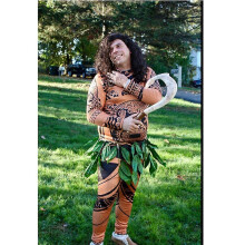 (M, Audlt) 3PCS Moana Maui Tattoo T Shirt+Pants+Skirts Halloween Adult Mens Cosplay Costume Novelty father and son Cosplay Costume