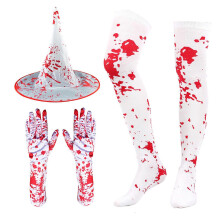 (Style 5) Halloween Costume Set Splattered Blood Glasses Horror Glasses Halloween Bloody Gloves Stockings for Masquerade Parties Style 2