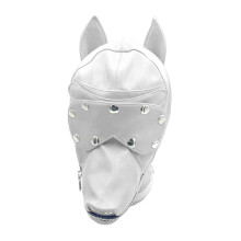 (White) Halloween Dog Headpieces with Eye Cover Adjustable Drawstring Buckle Belt, Dog Masquerade for Men Women Masquerade Party Black