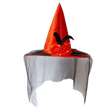 (Red) Women Halloween Witch Hat Witch Cap with Light See-Through Veils Witch Hat Xmas-Magic Hats for Masquerade Theme Parties Black