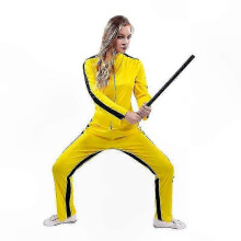 (M, VROUWEN) Gele jumpsuit in kungfu-stijl voor volwassenen, Halloweenkostuum, uniform, eendelig pak