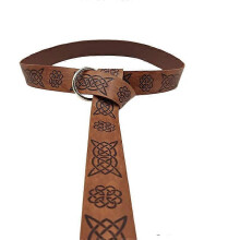 (Light Brown) Medieval Celtic Loop Ring Belt Costume Retro Accessory Women Men Viking Pirate Cosplay Vintage PU Leather Buckle For Halloween