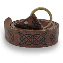 (Marrón oscuro) Cinturón medieval celta con hebilla de aro, accesorio retro para disfraces de vikingos y piratas, ideal para Halloween.
