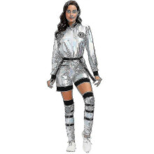 (XL, donne) Costume da astronauta unisex, tuta spaziale argento per uomo e donna, costume da astronauta per Halloween
