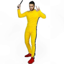 (L, HOMBRES) Mono amarillo estilo Kung Fu para adultos, disfraz de Halloween, uniforme de una pieza.