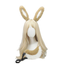 (JiuMi suit camel whi) Lovely Rabbits Ears Hairband Plush Tail Rabbits Tail for Carnivals Party Animal Tail Halloween Cosplay Accessories