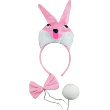 (Pink rabbit three pi) Bunnies Costumes Set Ears Tail Bowtie Gloves Animal Fancy Costumes Kit Accessories for Kids Halloween Cosplay Party Props