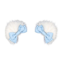 (Cat ears white and b) Furry Kitten Ears Catgirl Costume Plush Ears Tail and Bowtie for Women Halloween Christmas Masquerade Cosplay Party