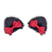 (Cat ears are black) Furry Kitten Ears Catgirl Costume Plush Ears Tail and Bowtie for Women Halloween Christmas Masquerade Cosplay Party