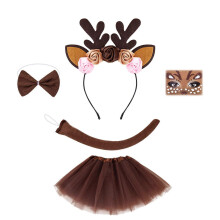 (Threeece coffee g) 1/3/4/5Pcs Reindeer Costume for Kids Reindeer Ears Headband Tail Bowtie Tail Nose Tutu Skirt Animal Cosplay Accessories
