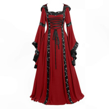 (METRO, Rojo) Vestido gótico medieval para mujer - Disfraz para feria renacentista, vestido de Halloween, tallas S-5XL