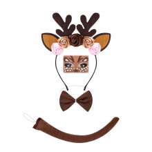 (Thre pieces of flor) 1/3/4/5Pcs Reindeer Costume for Kids Reindeer Ears Headband Tail Bowtie Tail Nose Tutu Skirt Animal Cosplay Accessories