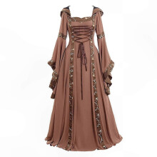 (3XL, Caqui) Vestido gótico medieval para mujer - Disfraz para feria renacentista, vestido de Halloween, tallas S-5XL