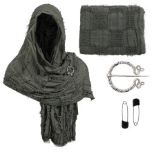 (Eén maat, groente) Middeleeuwse capuchonsjaal, renaissance kap, woestijnsjaal, broche, paperclip, Viking halve cape, duin Halloweenkostuum