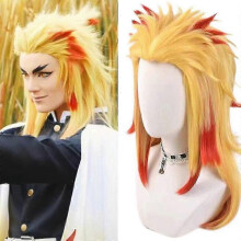 (One Size - Wig, Only Wig) Demon Slayer Rengoku Kyoujurou Cosplay Party Costume Outfits Halloween Party Anime Set Gifts