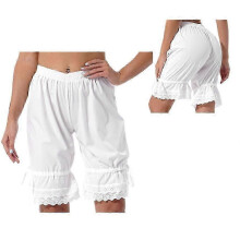 (S, Weiß) Vintage Unterwäsche-Shorts für Damen und Mädchen, Rüschen- und Schleifen-Bloomers-Hosen, historisches Halloween-Cosplay-Kostüm