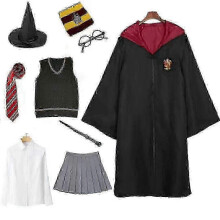(L, Erwachsene) Hermines Zaubererkostüm im gleichen Stil für Kinder und Erwachsene zu Halloween, inklusive 7-teiligem Schuluniform-Zubehör.