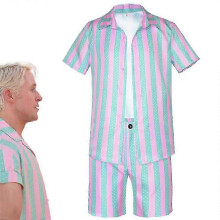 (XL) Ryan Gosling Movie Ken Cosplay Costume - Men\'s Summer Short Sleeve Shirt Coat Shorts Suit - Halloween Uniform Party Outfit Carnival
