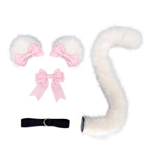 (Cat ears and cat tai) Furry Kitten Ears Catgirl Costume Plush Ears Tail and Bowtie for Women Halloween Christmas Masquerade Cosplay Party