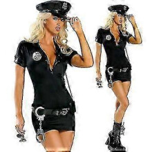 (M, Kapitein Amerika) 4-delige nieuwe dames politie verkleedoutfit: jurk + hoed + riem + handboeien, Halloween outfit