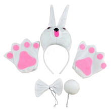 (White rabbit three p) Bunnies Costumes Set Ears Tail Bowtie Gloves Animal Fancy Costumes Kit Accessories for Kids Halloween Cosplay Party Props