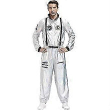 (XL, Männer) Unisex-Astronautenkostüm, silberner Raumanzug für Damen und Herren, Halloween-Astronautenkostüm