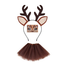 (Iron Toe Btton Felt) 1/3/4/5Pcs Reindeer Costume for Kids Reindeer Ears Headband Tail Bowtie Tail Nose Tutu Skirt Animal Cosplay Accessories