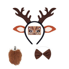 (Tiny Dot Ear Thre) 1/3/4/5Pcs Reindeer Costume for Kids Reindeer Ears Headband Tail Bowtie Tail Nose Tutu Skirt Animal Cosplay Accessories