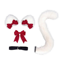 (Cat ears plus cat ta) Furry Kitten Ears Catgirl Costume Plush Ears Tail and Bowtie for Women Halloween Christmas Masquerade Cosplay Party