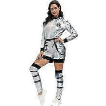 (XL, Frauen) Unisex-Astronautenkostüm, silberner Raumanzug für Damen und Herren, Halloween-Astronautenkostüm