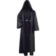 (S, Schwarz) Jedi-Kostüm für Erwachsene - Luke Skywalker Tunika-Robe mit Kapuze für Halloween-Cosplay (3 Versionen)