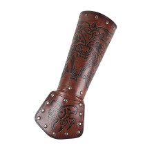 (Wolf head embossed w) Medieval Belt Leather Arm Guards Arm Bracers Knight Arm Gauntlets Halloween Renaissance Accessories for Men Knife Crest Bracers