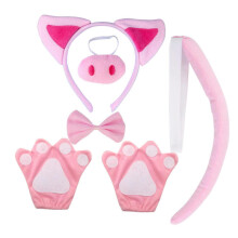 (set2) 4/5/6 Pig Costumes for Kids Pink Pig Ear Headband Tail Bowtie Gloves Tutus and Nose Halloween Animal Cosplay Accessories