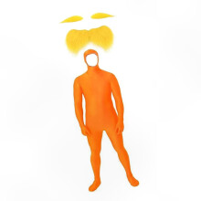 (Kinder 150 cm) Halloween-Cosplay-Set in Mandarinenfarbe mit Schnurrbart, Bart, Augenbrauen und offenem Gesichtsbody für Partys