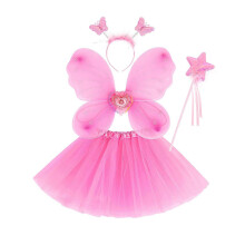 (Pink A section) Cute Dreamlike Fairy Princess Angel Wand Butterflies Wing Headband Tutu-Birthday Party Halloween Cosplay Costume Props