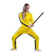 (M, FRAUEN) Gelber Kung-Fu-Overall-Kostüm für Erwachsene, einteilige Halloween-Uniform