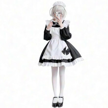(XXL, Zwart) Anime dienstmeisje cosplay kostuumset met schort, jurk, hoofddeksel en vlinderdas - Zwart XXXL Halloweenkostuum