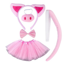 (set3) 4/5/6 Pig Costumes for Kids Pink Pig Ear Headband Tail Bowtie Gloves Tutus and Nose Halloween Animal Cosplay Accessories