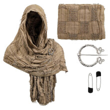 (Eén maat, Khaki) Middeleeuwse capuchonsjaal, renaissance kap, woestijnsjaal, broche, paperclip, Viking halve cape, duin Halloweenkostuum