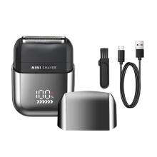 Mini-Rasierer für Herren, Edelstahl, USB-Aufladung, LED-Anzeige, 4-teilig