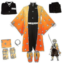 (3XL) 5-teiliges Set Demon Slayer Agatsuma Zenitsu Cosplay Erwachsenen-Outfit Halloween-Party Kostüm