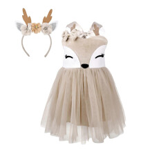 (3 4T) Meisjeskostuum met hertenmotief, inclusief jurk en hoofdband, kerstkostuum met elandmotief voor kinderen, Halloween, kerstcosplay, maat 2T