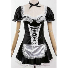 (XXL, ESTILO 1) Disfraz de sirvienta francesa sexy de satén negro para mujer, disfraz elegante de Halloween -WH