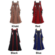 (S, Rojo) Disfraces góticos medievales renacentistas para mujer de Halloween, disponibles en tallas de la S a la 5XL.