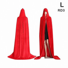 (L, Rood) Halloween heksenkostuum met fluwelen cape met capuchon en lange mantel voor middeleeuwse vampier-cosplay