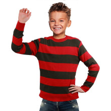 (13-14 Jahre, Rot) Halloween-Kostüm für Kinder: Gestreifter Freddy-Krueger-Pullover, Halloween-Cosplay-Outfit, Größe 3-14 Jahre